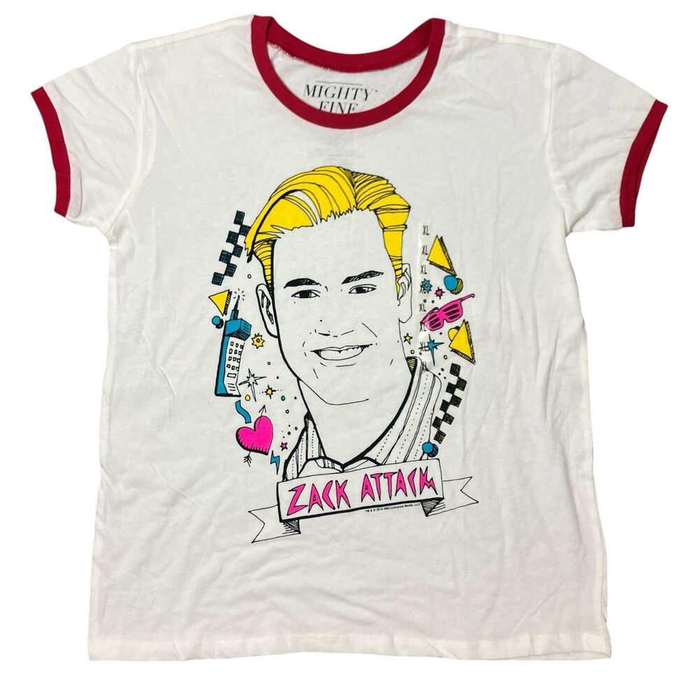 Zack Attack Saved By The Bell Ringer T-Shirt Womens XL White Red‎ Retro 80s - Picture 2 of 8